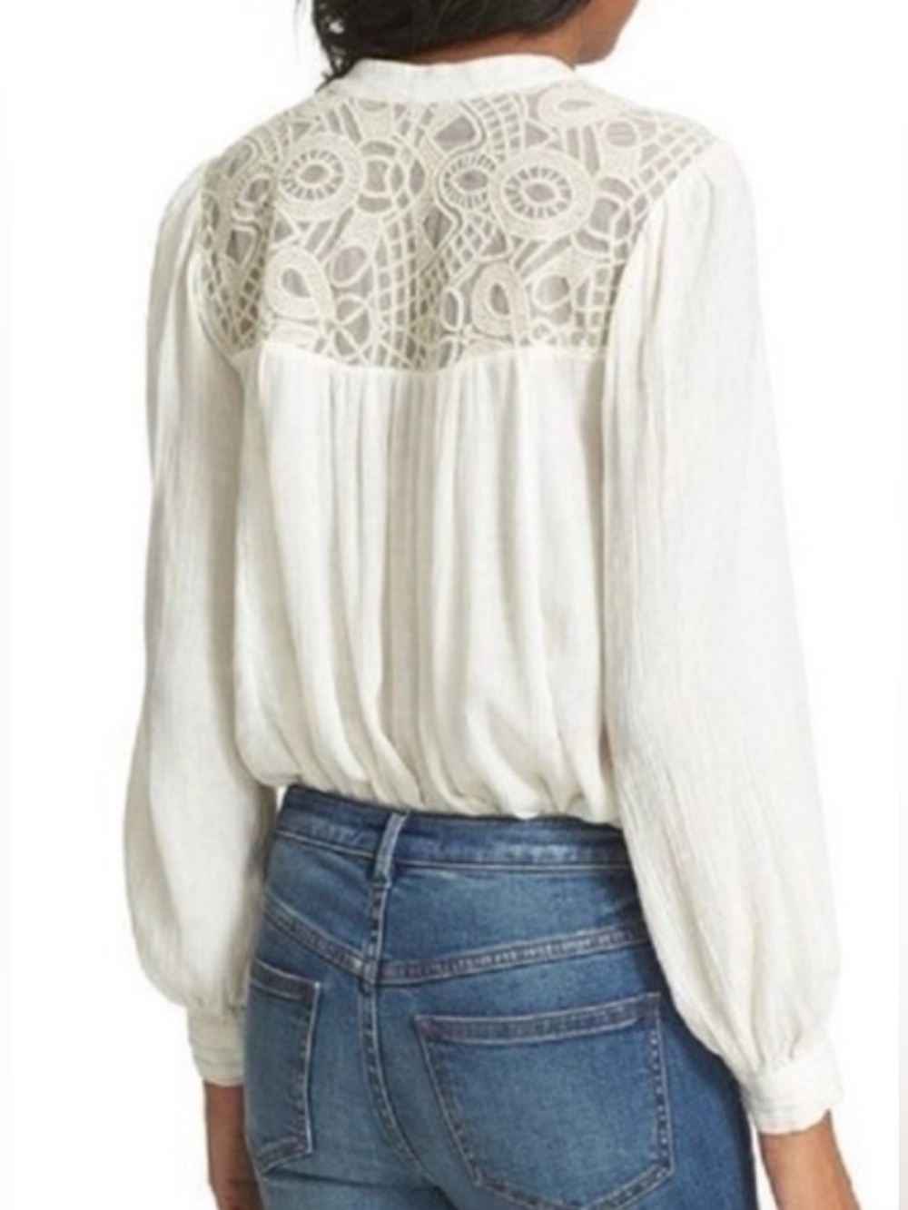 FREE wPEOPLE $108 White CANYON ROSE Metallic Embroidered Yoke Blouse size XS #11 - Picture 13 of 13